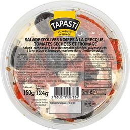 Tapasti Salade d'olives noires à la grecque tomates séchées ... la barquette de 124 g net égoutté
