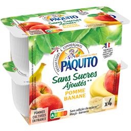 Purée de fruits pomme banane sans sucres ajoutés Purée de fruits pomme banane sans sucres ajoutés,PAQUITO,les 4 pots de 100 g