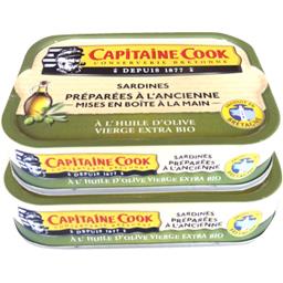 Capitaine Cook Sardines à l'huile d'olive vierge extra BIO les 3 boites de 115 g