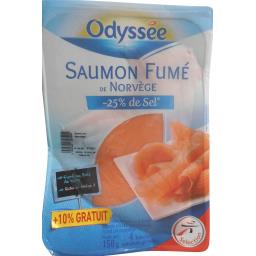 Odyssée Saumon fumé de Norvège -25% de sel la barquette de 4 tranches - 150 g