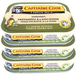 Capitaine Cook Sardines à l'huile d'olive vierge extra BIO les 3 boites de 115 gr