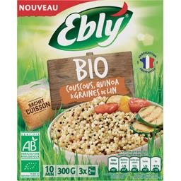 EBLY Blé/Couscous & Quinoa Certifié Bio Cuisson 10 Minutes 3 Sachets de 100 g