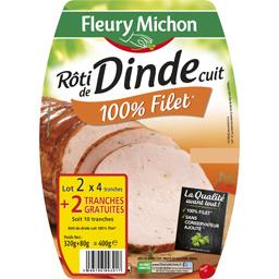 Fleury Michon Rôti de dinde cuit 100% filet lot de 2x(4 tranches ) 400 g